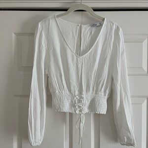 Hollister White Smocked Puff Sleeve Blouse